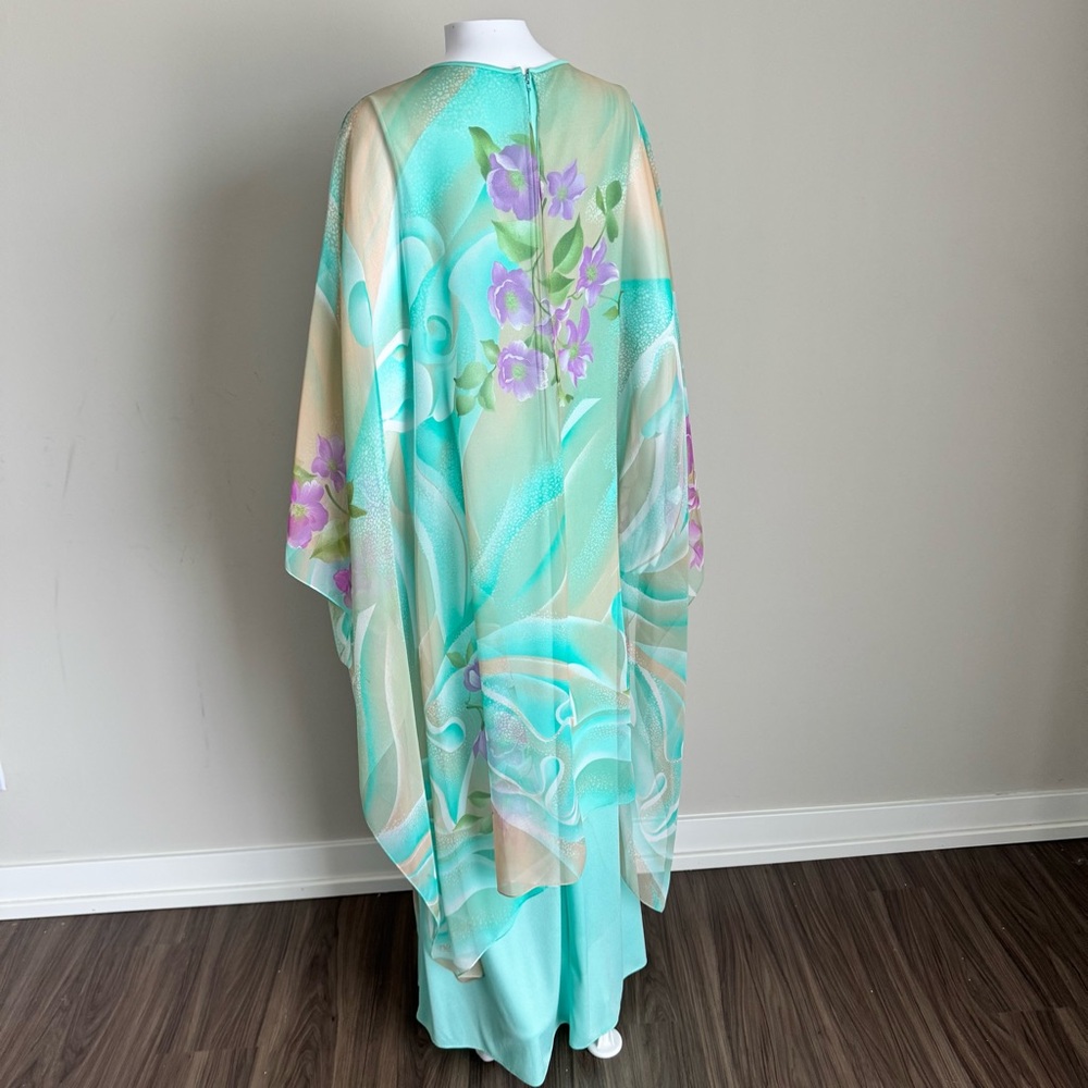 VTG 1970’s Floral Printed Chiffon Maxi Kaftan Dress - Picture 11 of 11